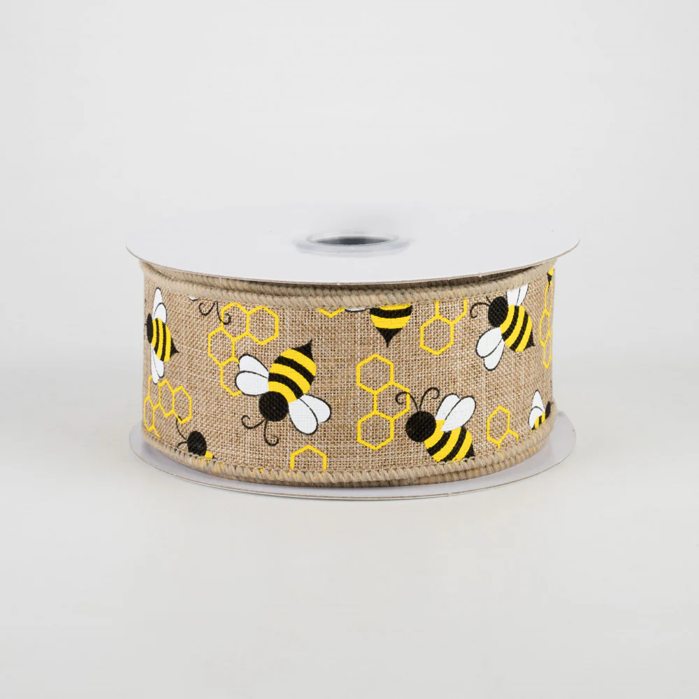 ๐ Mini Bumblebees Light Beige Ribbon 1.5" x 10 yards