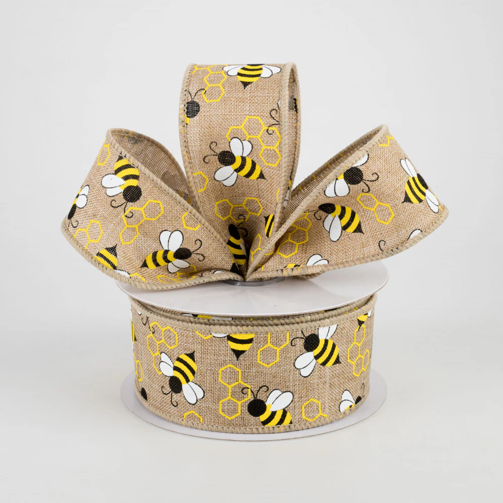 ๐ Mini Bumblebees Light Beige Ribbon 1.5" x 10 yards - Image 2
