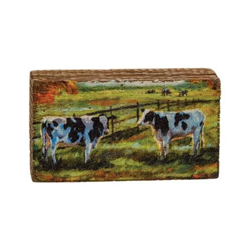 💙 Cows in the Field Distressed Mini Block Sign - Image 2