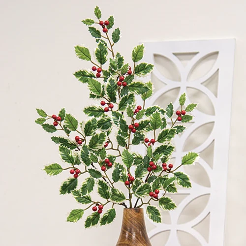 💙 Mini Holly Leaves & Berries 28" Faux Spray