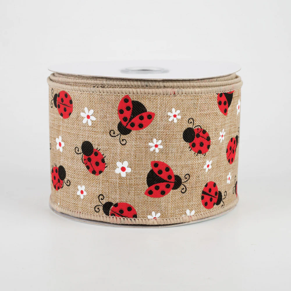 ๐ Mini Ladybugs Light Beige Ribbon 2.5" x 10 yards