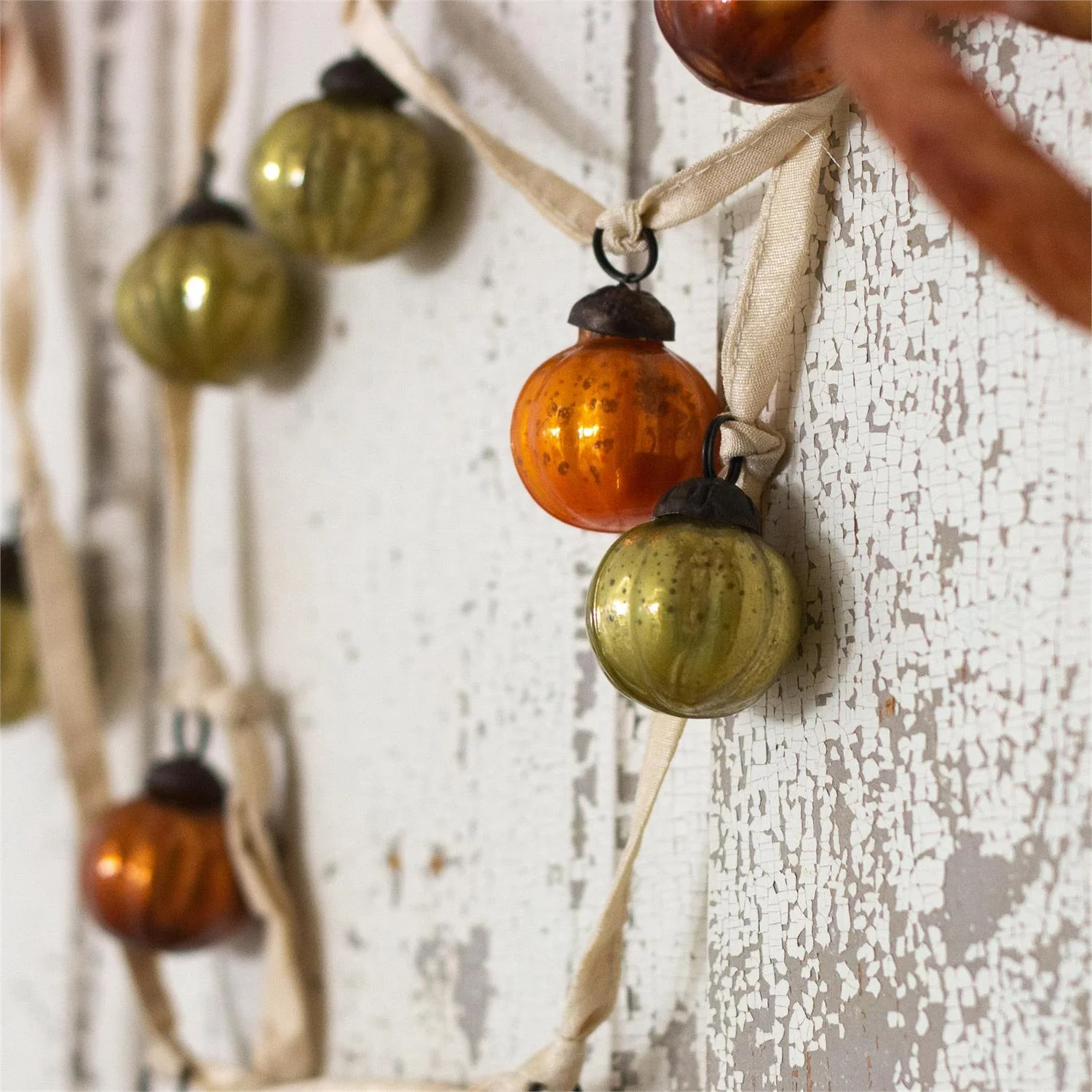 Mini Pumpkin Mercury Glass Ornaments on Garland - Image 2