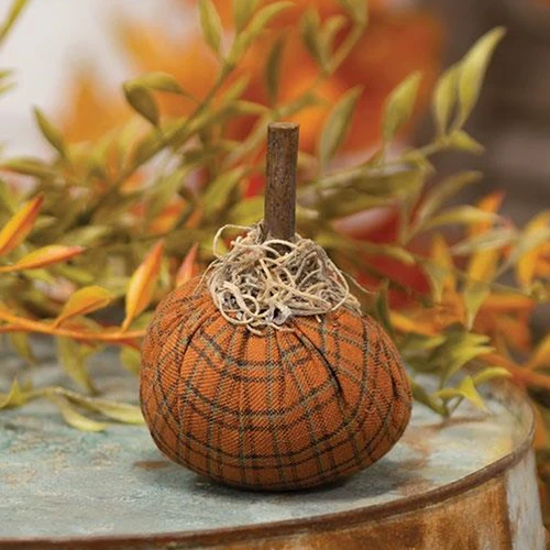 Mini Stuffed Orange Plaid Mossy 3" Fabric Pumpkin