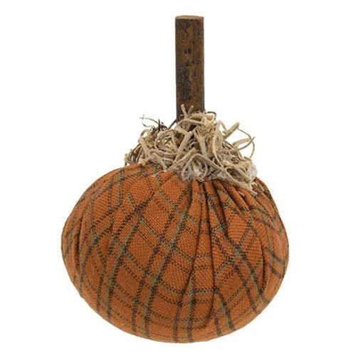 Mini Stuffed Orange Plaid Mossy 3" Fabric Pumpkin - Image 2