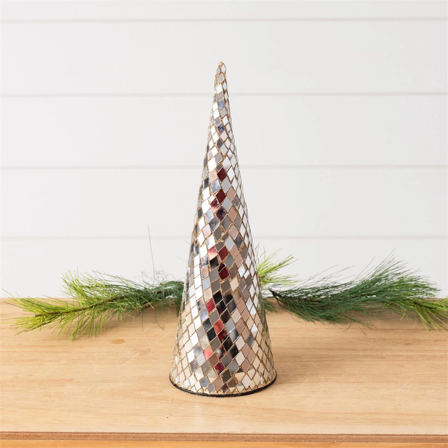 Mirrored Mosaic Cone Tree 12.5" H