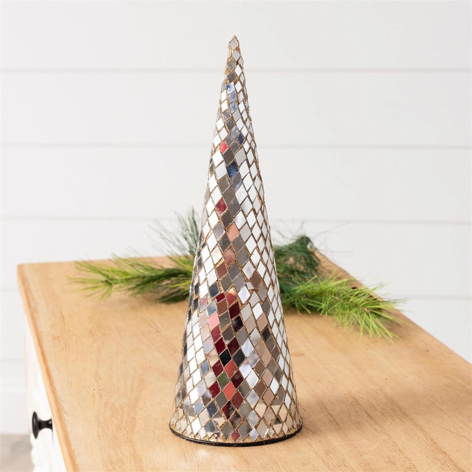 Mirrored Mosaic Cone Tree 12.5" H - Image 2