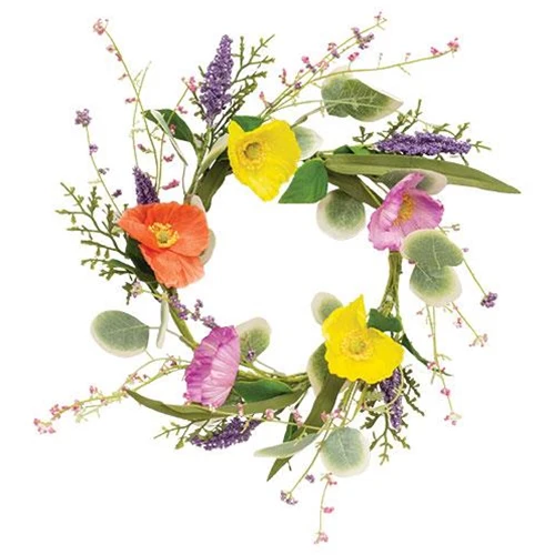 ๐ Mixed Poppy & Silver Dollar 12" Faux Small Floral Wreath