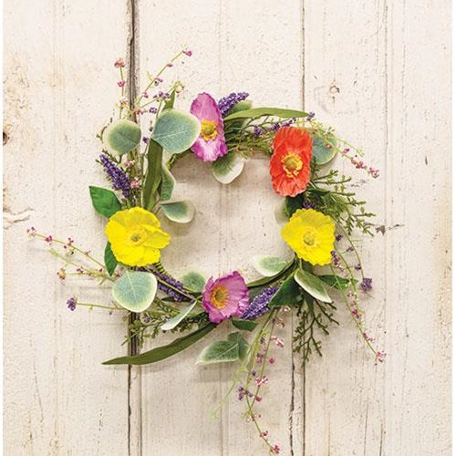 ๐ Mixed Poppy & Silver Dollar 12" Faux Small Floral Wreath - Image 2