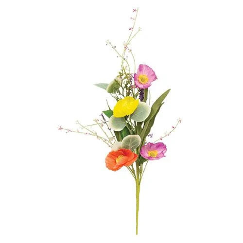 💙 Mixed Poppy & Silver Dollar 18" Faux Floral Spray
