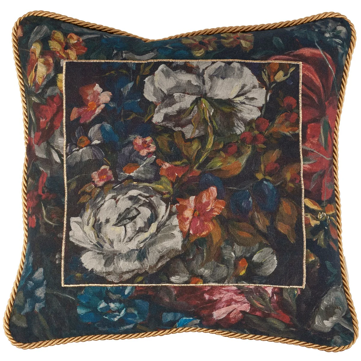 Surprise Me Sale 🤭 Moody Old English Florals With Velvet Gold Trim 16" Accent Pillow