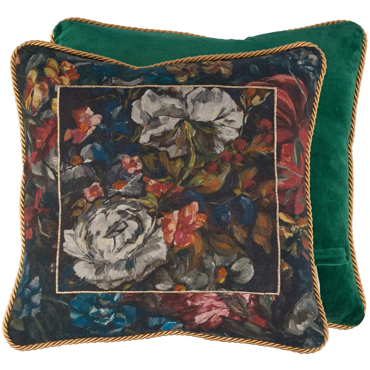 Surprise Me Sale 🤭 Moody Old English Florals With Velvet Gold Trim 16" Accent Pillow - Image 2