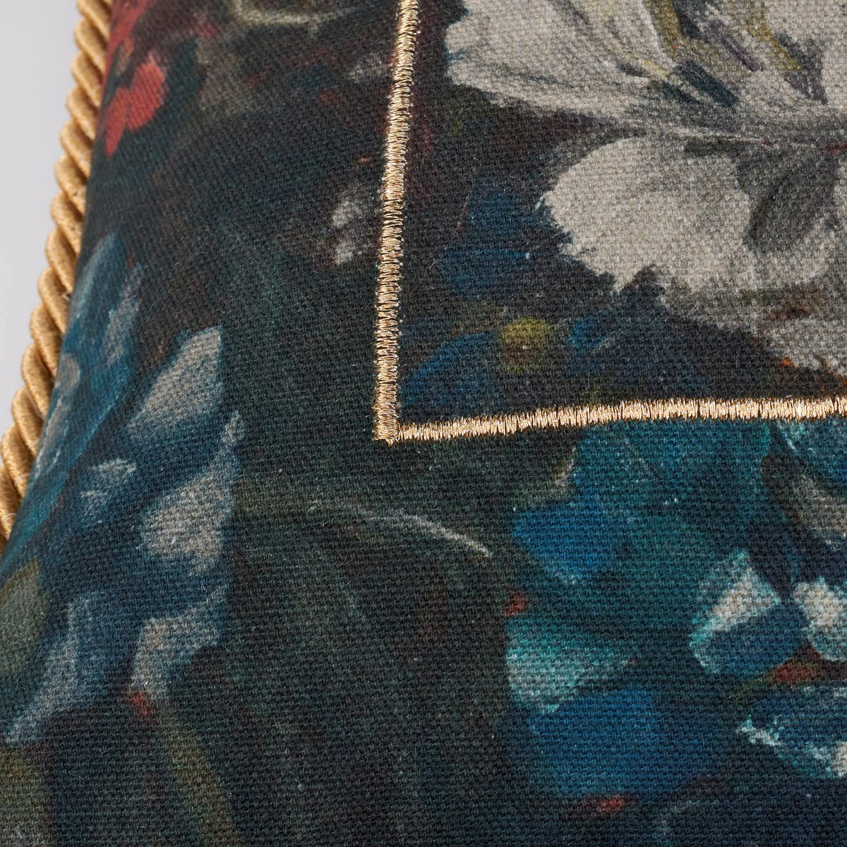 Surprise Me Sale 🤭 Moody Old English Florals With Velvet Gold Trim 16" Accent Pillow - Image 6