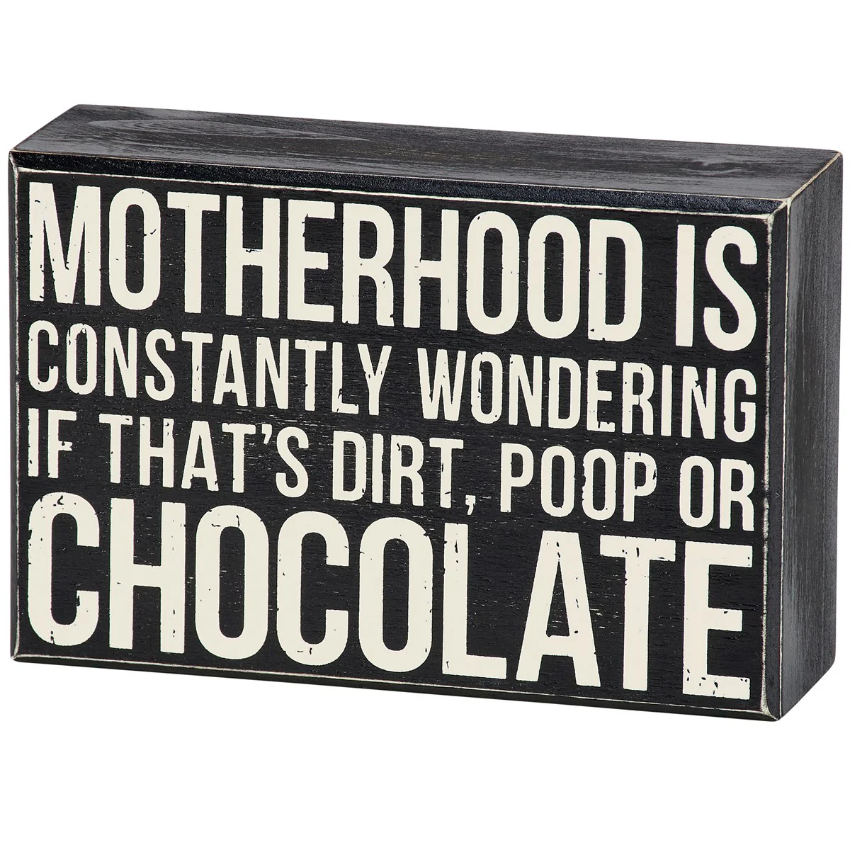 Motherhood Is Constantly Wondering 4" Wooden Box Sign