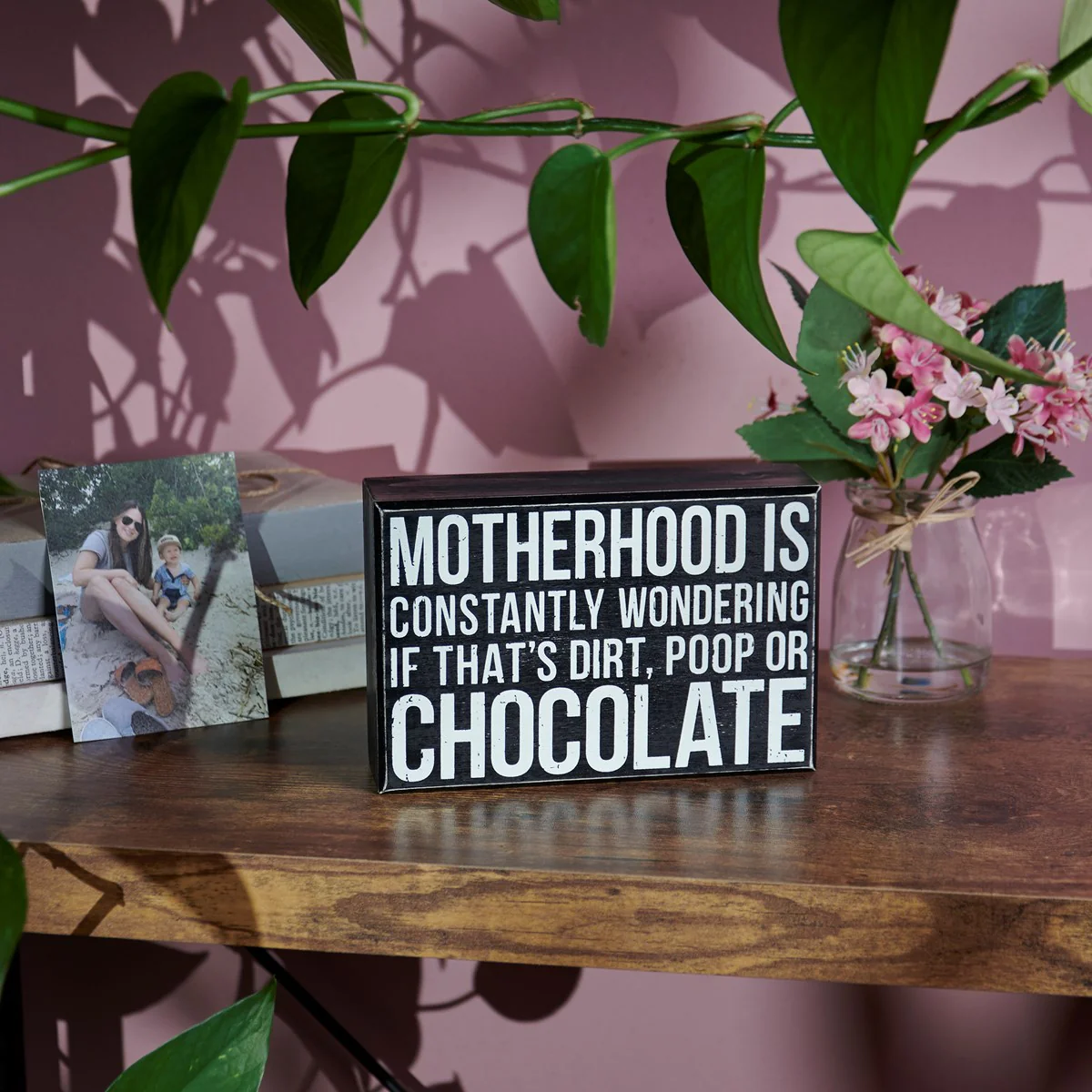 Motherhood Is Constantly Wondering 4" Wooden Box Sign - Image 2