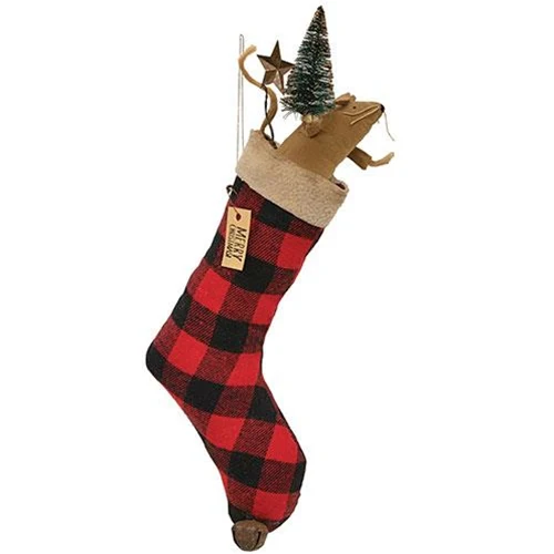 ๐ Mouse in Buffalo Plaid Christmas Stocking Hanging - Image 2