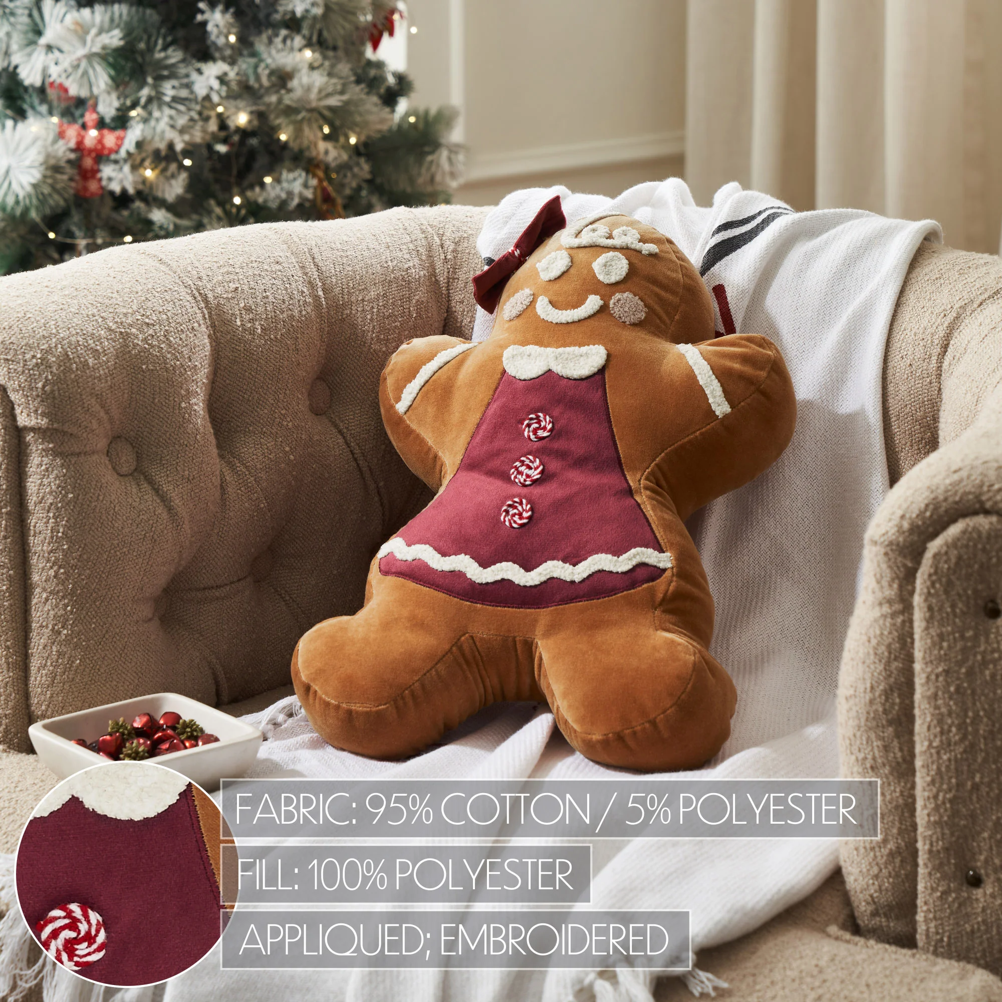 Mrs. Gingerbread Appliqued Pillow - Image 3