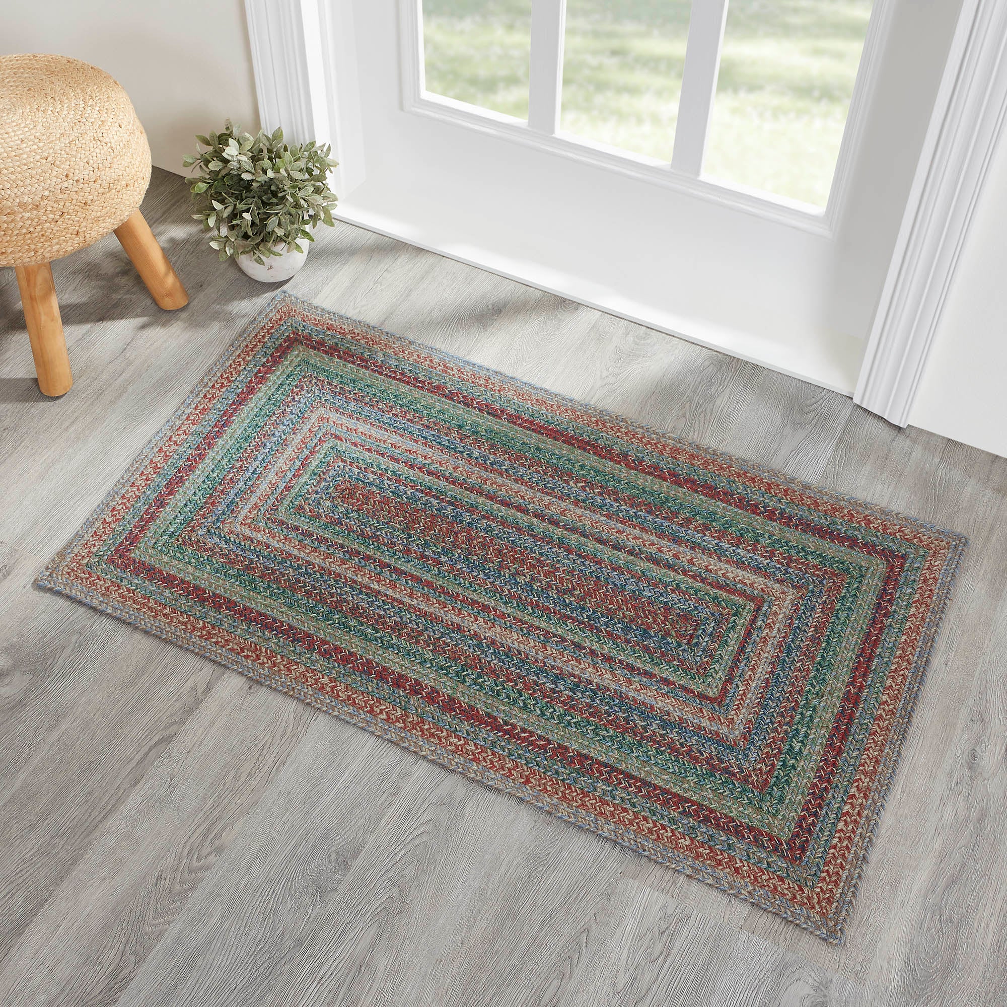 Multi Colored 48" Rectangle Jute Rug with Pad