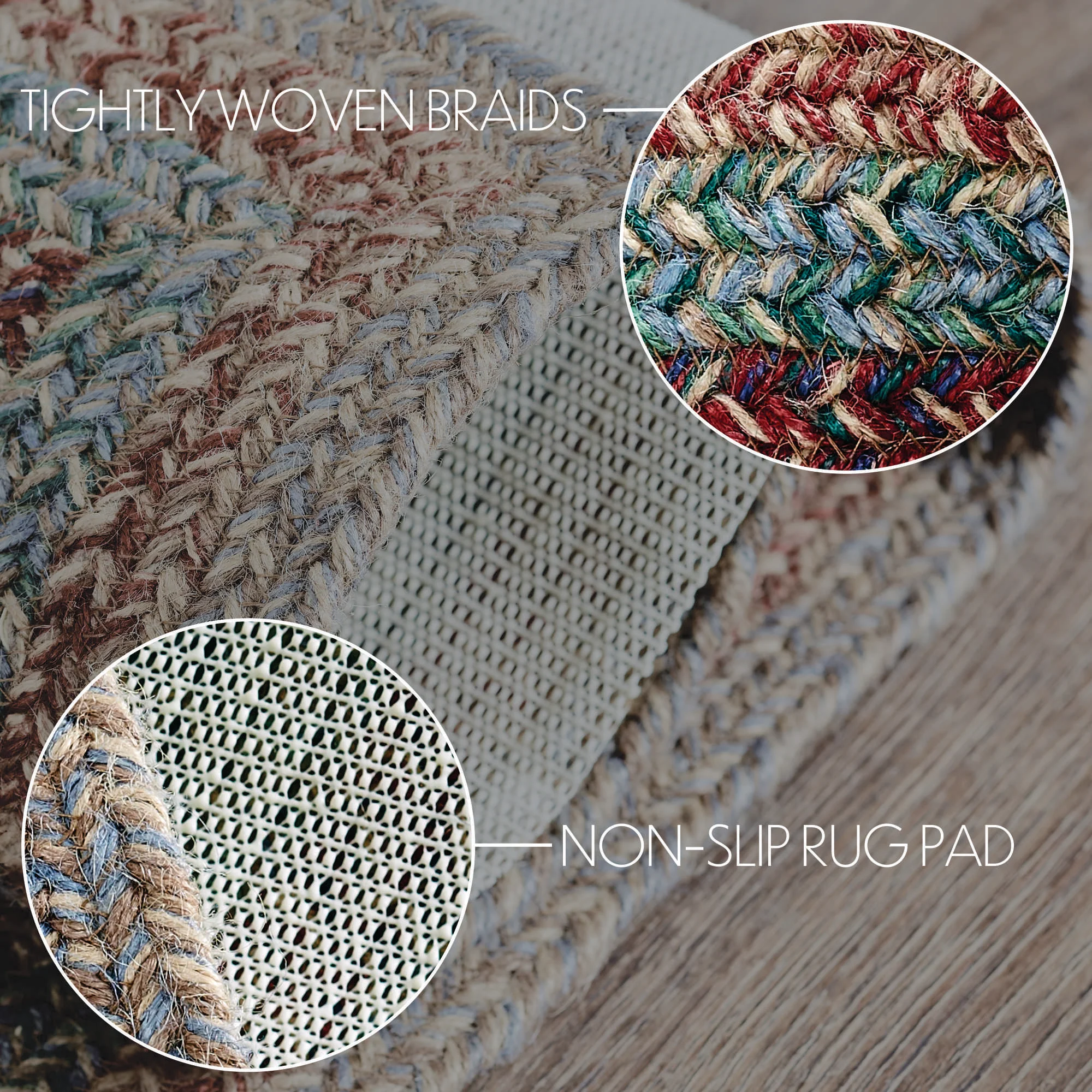 Multi Colored 48" Rectangle Jute Rug with Pad - Image 3