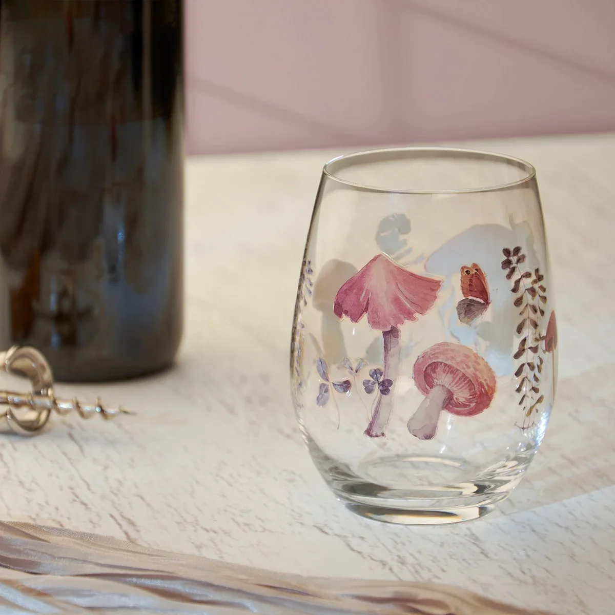 Surprise Me Sale 🤭 Mushroom and Butteflies Stemless Wine Glass in Gift Box