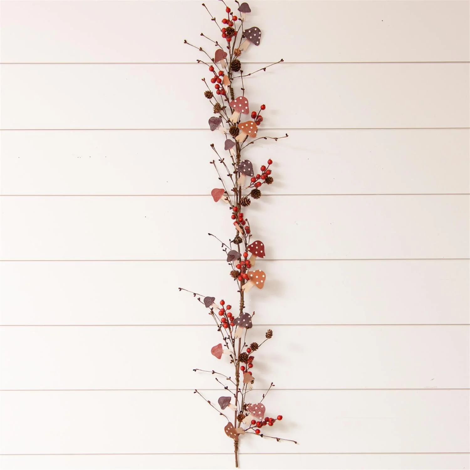 Mushrooms Berries and Mini Pinecones 4.5" Faux Garland