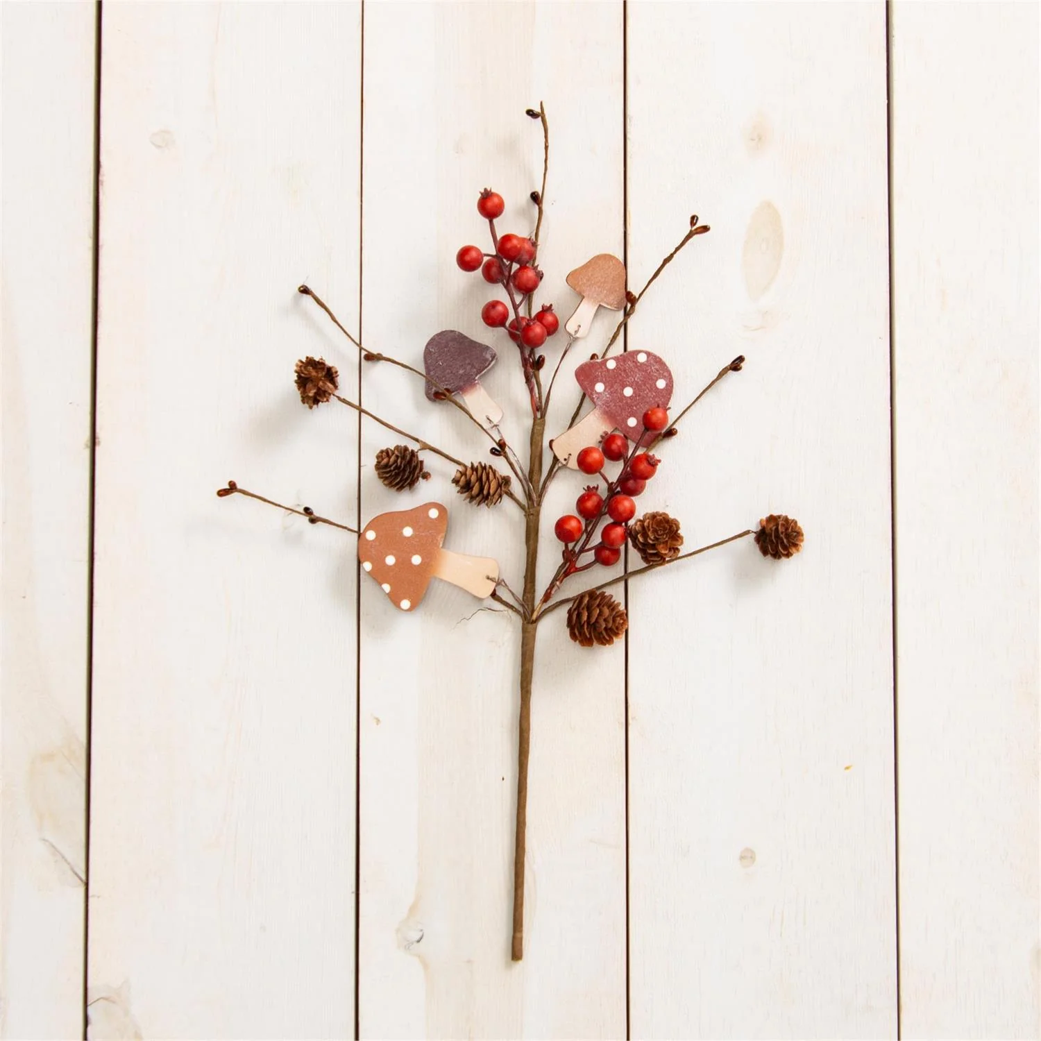 Mushrooms Berries and Pinecones 18" Faux Pick