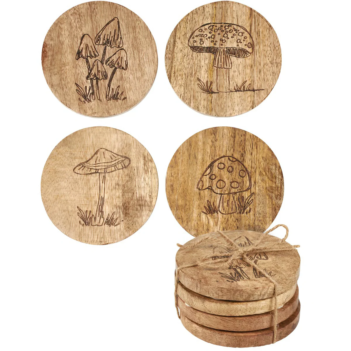 Mushrooms Wood Coaster Set of 4