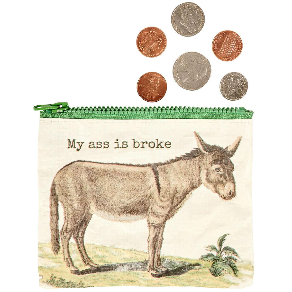 💙 My A*s is Broke Donkey Zipper Recycled Plastic Wallet