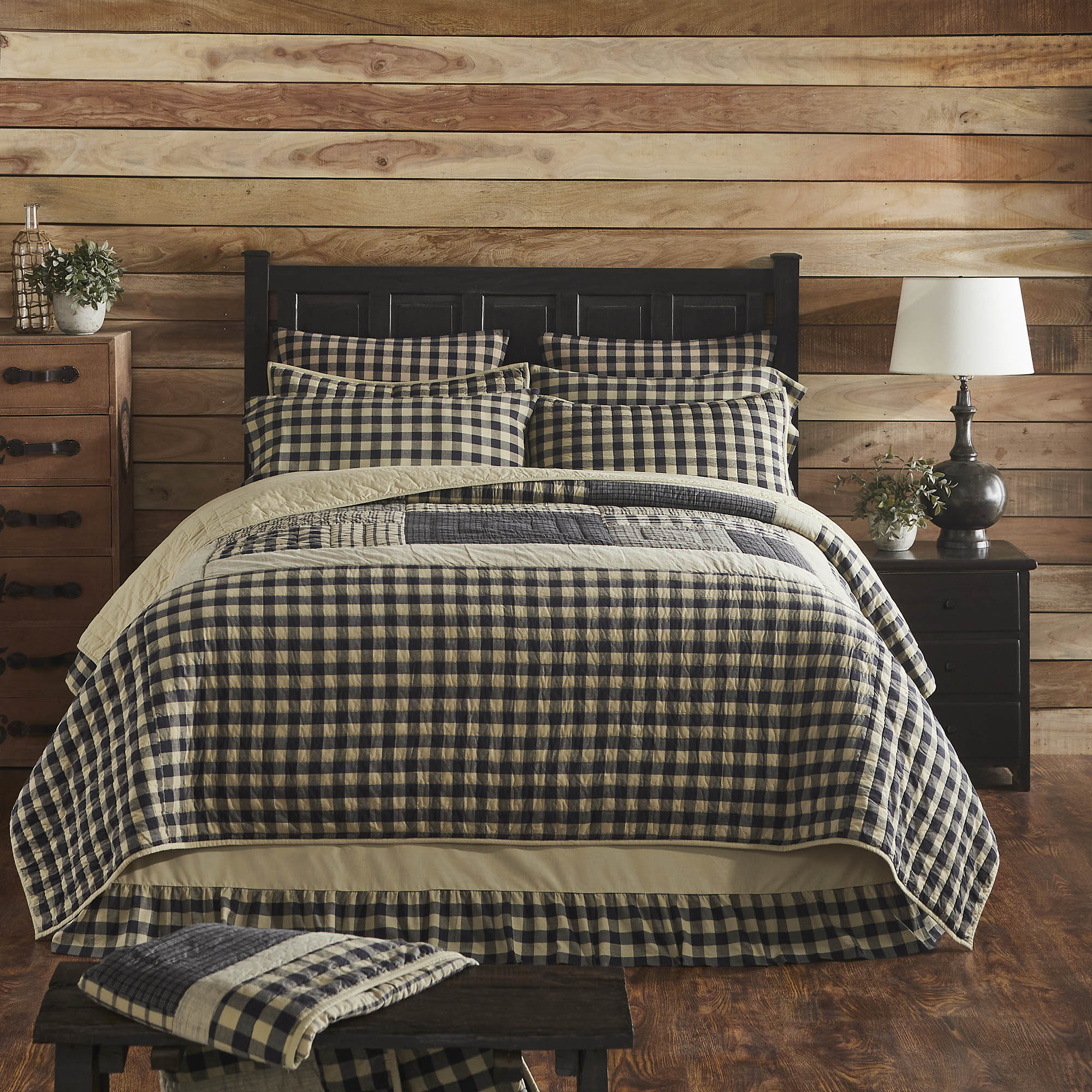 My Country Navy and Khaki Plaid King Quilt
