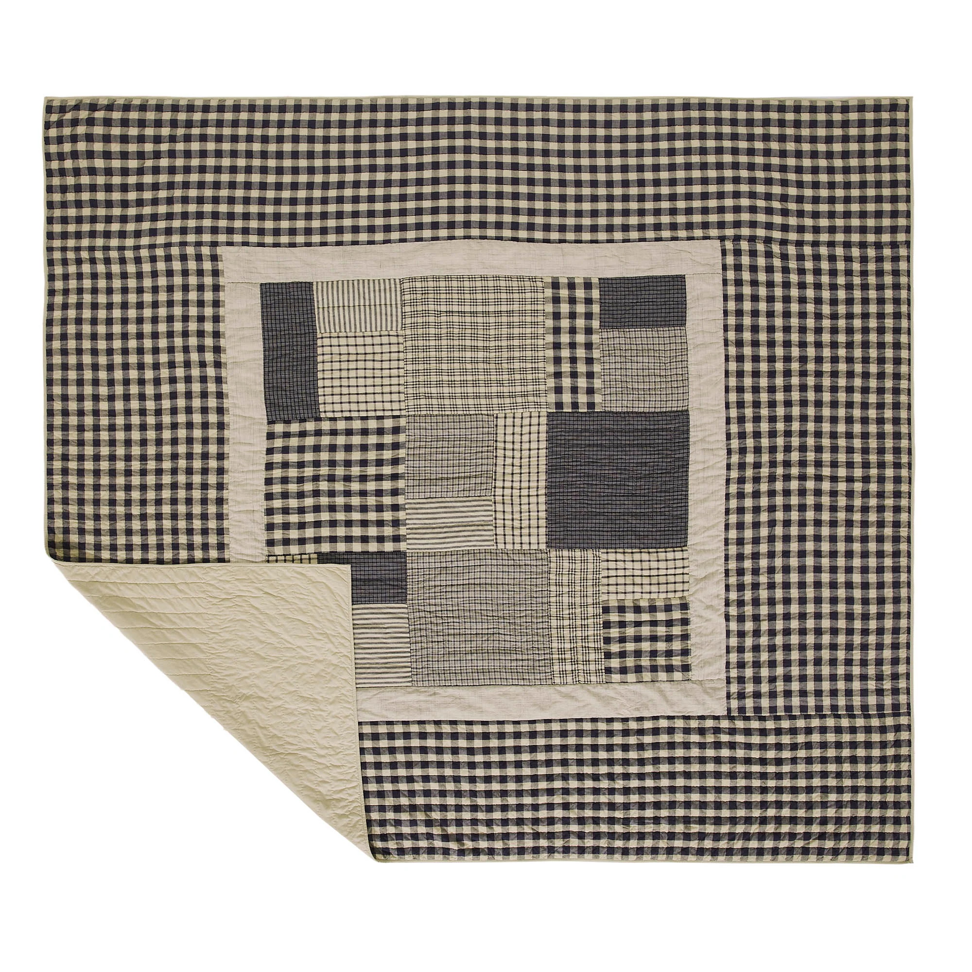 My Country Navy and Khaki Plaid King Quilt - Image 4