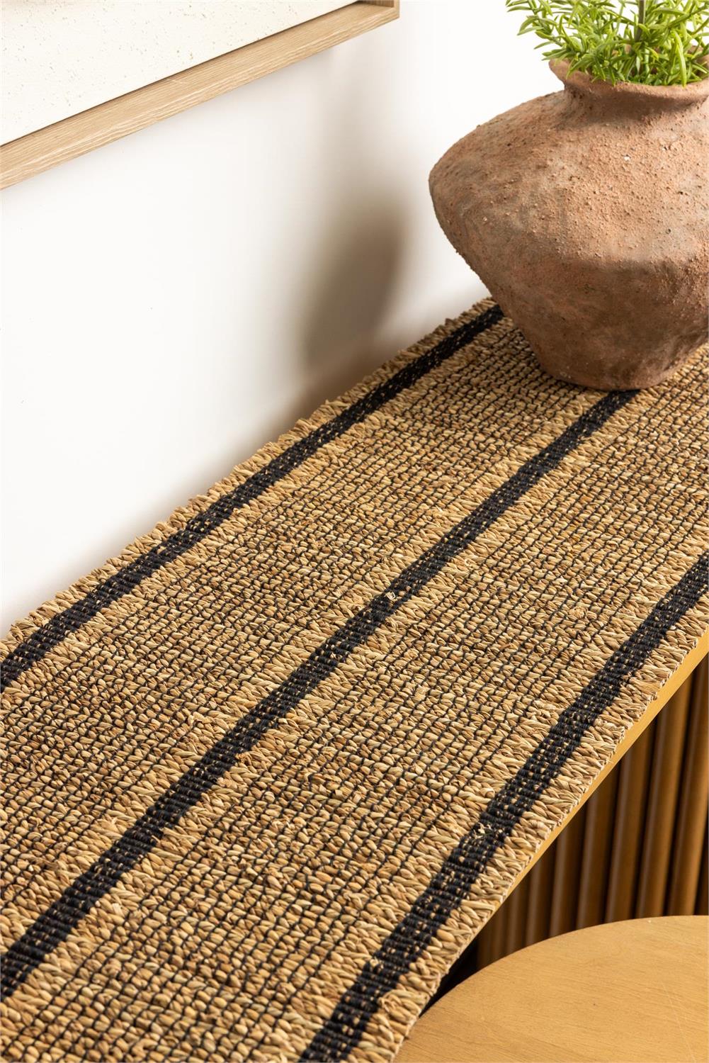 Natural And Black Woven Seagrass 72" Table Runner - Image 2