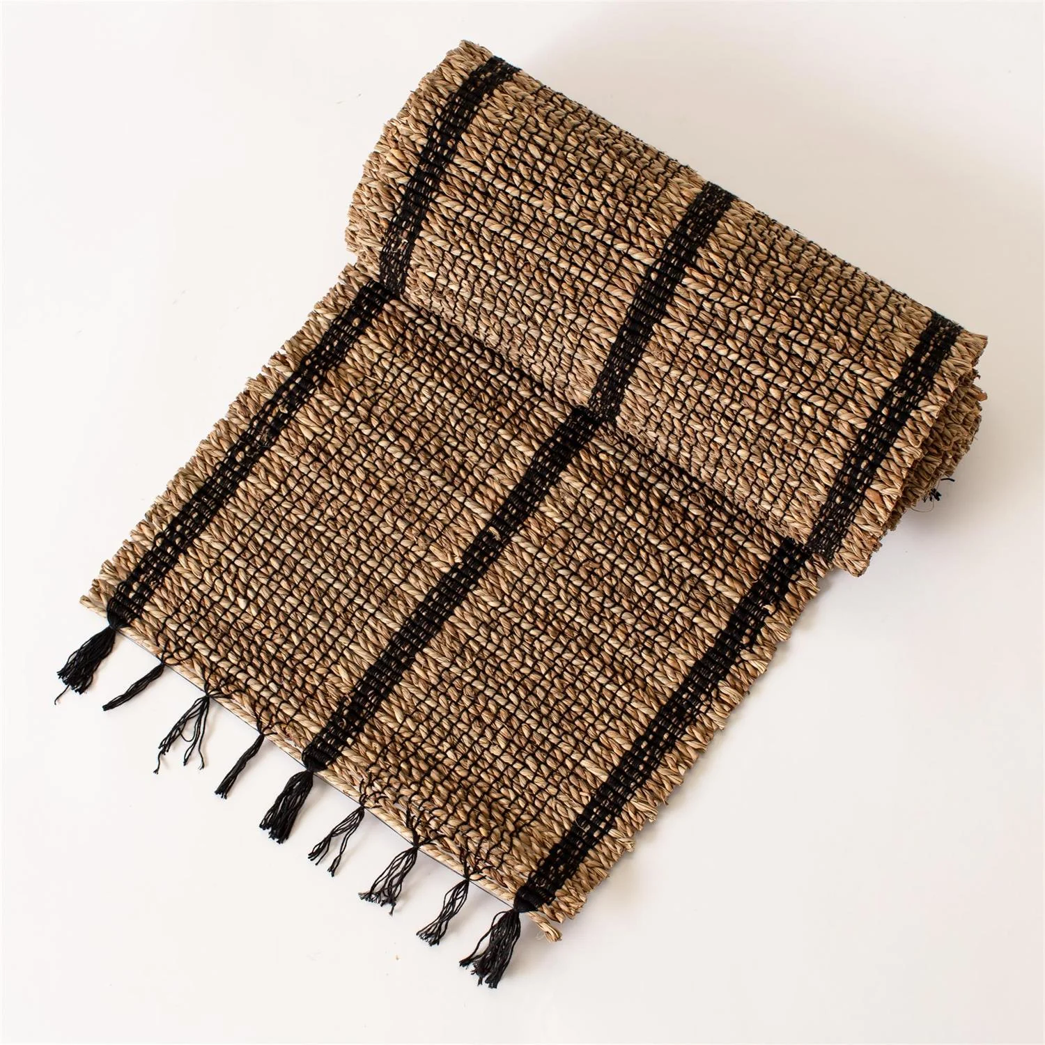 Natural And Black Woven Seagrass 72" Table Runner - Image 3