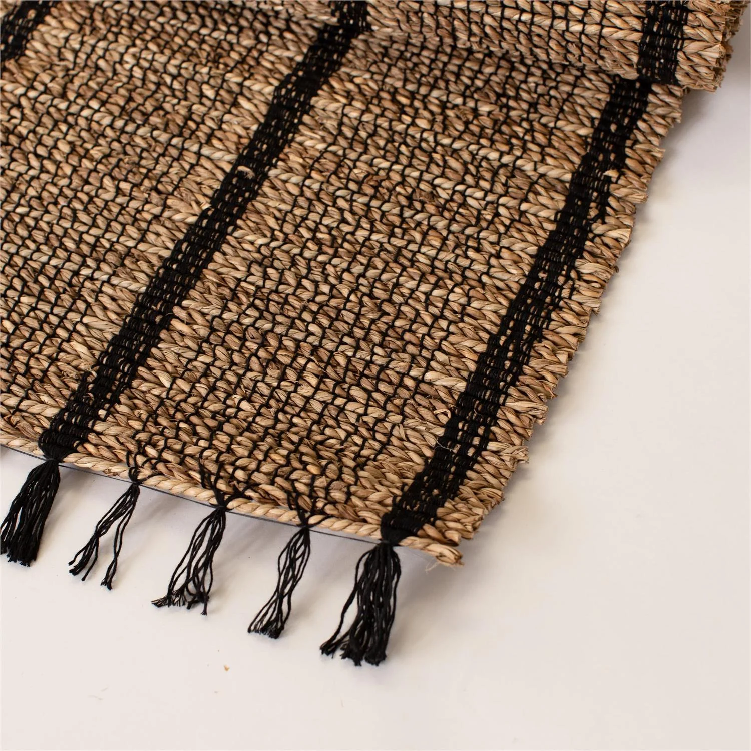 Natural And Black Woven Seagrass 72" Table Runner - Image 4