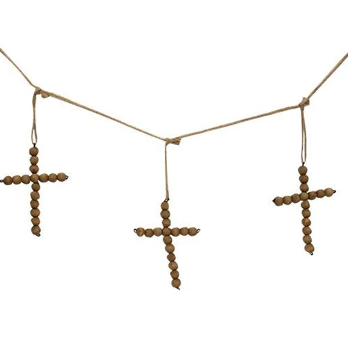 Natural Bead Cross 6 ft Garland