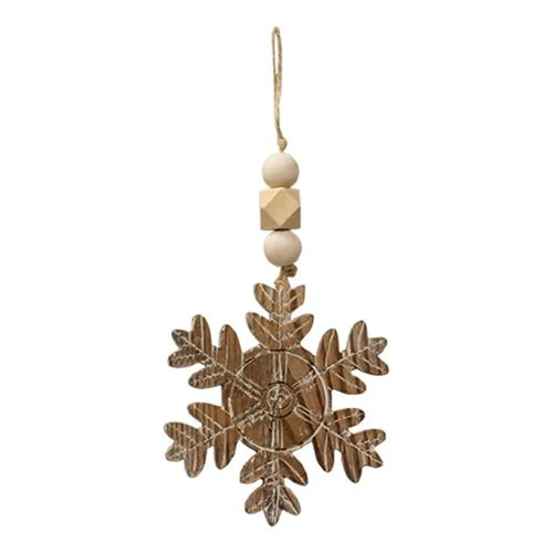 Natural Beaded Distressed Wood Grain Snowflake Ornament Set of 3 - Image 3