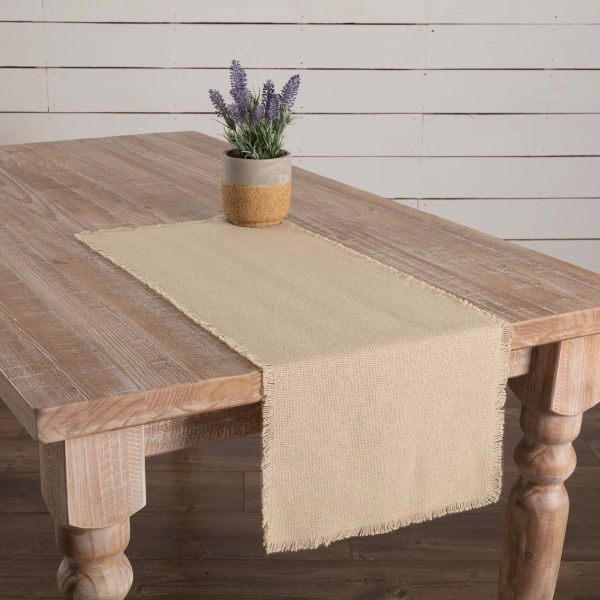 Natural Burlap Fringed Table Runner 13" x 36"