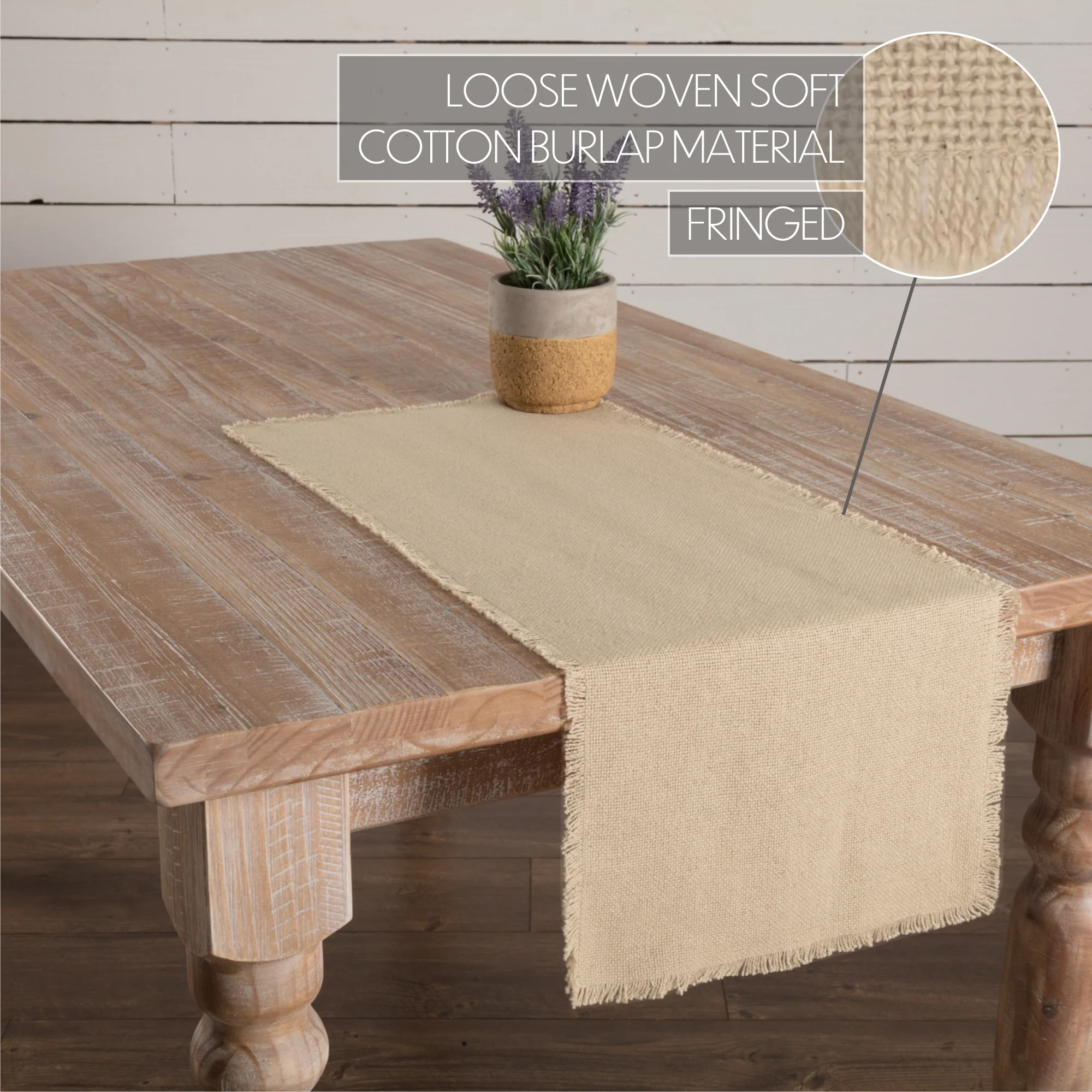 Natural Burlap Fringed Table Runner 13" x 36" - Image 4