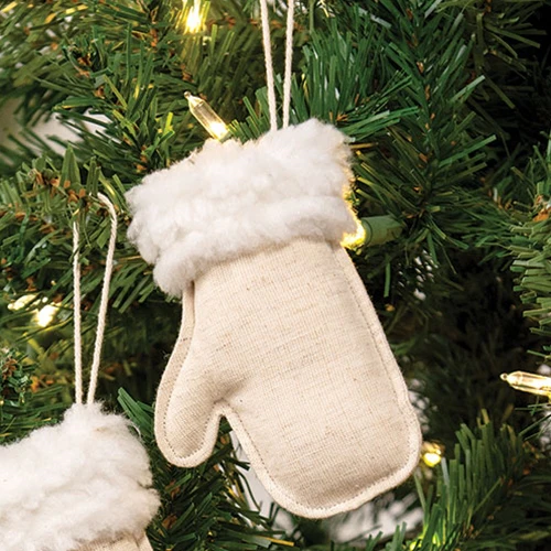 Natural Christmas Mitten Fabric Ornament - Image 2