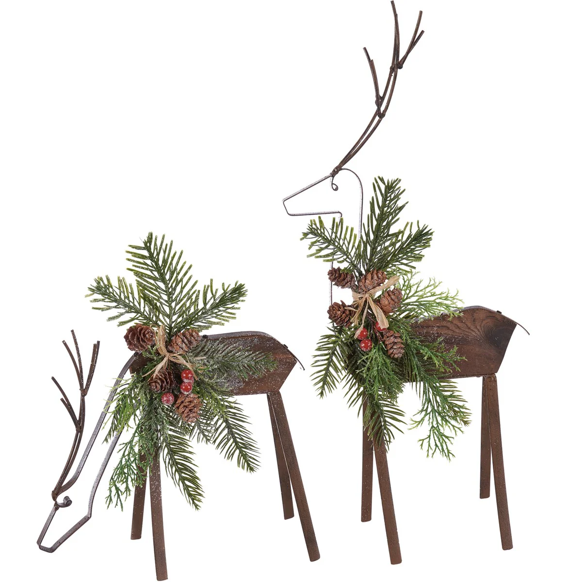 Natural Deer Set Wood and Metal Figures
