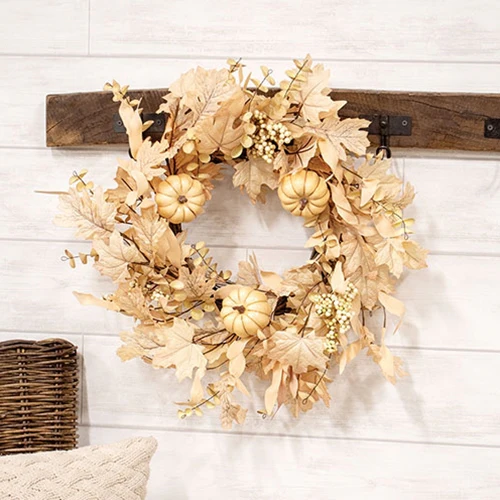 Natural Fall Leaves Berry Clusters & Eucalyptus 20" Faux Wreath - Image 2