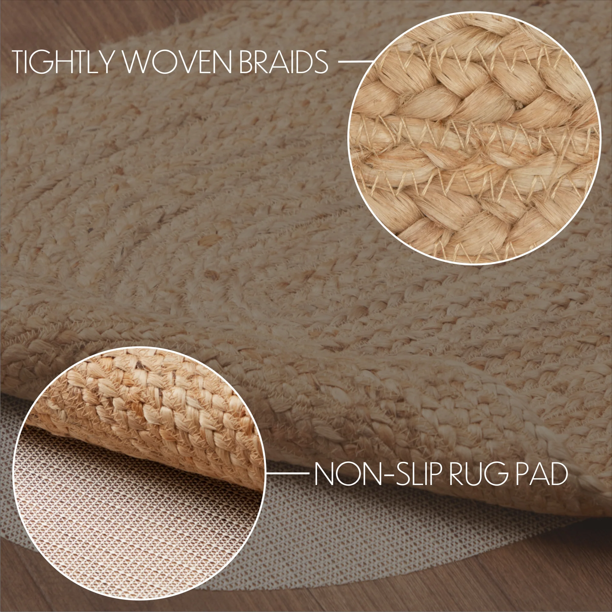Natural Jute Rug Oval with Pad 20'' x 30'' - Image 9