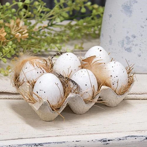 Natural Speckled Faux Eggs in Crate - Image 2