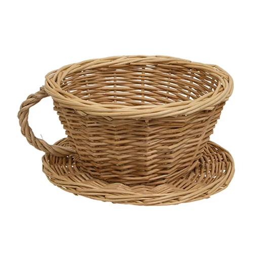 Natural Willow Coffee Cup & Saucer Basket 4" H