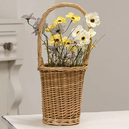 Natural Willow Flower Basket with Handle - Image 2