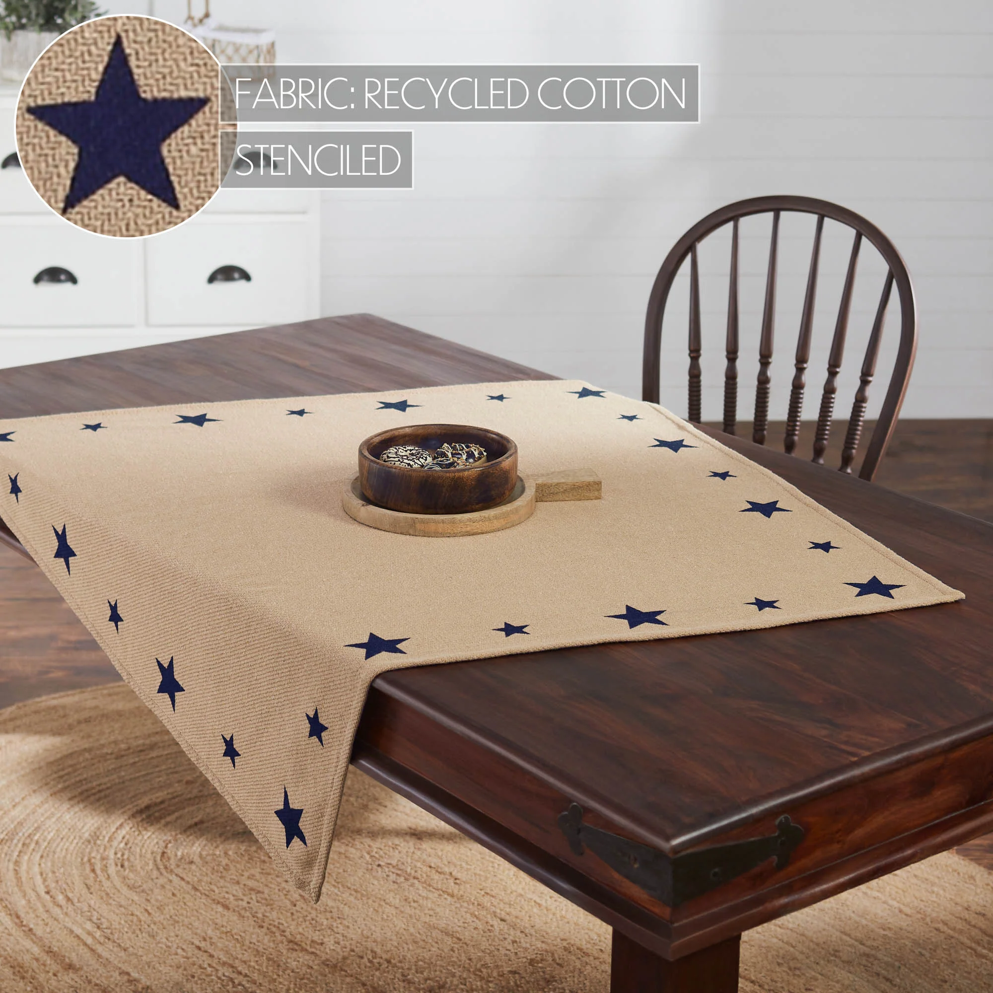 Natural with Navy Blue Stars 40" Table Topper - Image 2