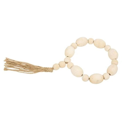 💙 Natural Wood Oval Bead Candle Ring With Jute Tassel