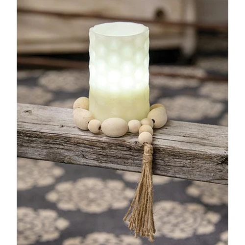 💙 Natural Wood Oval Bead Candle Ring With Jute Tassel - Image 2