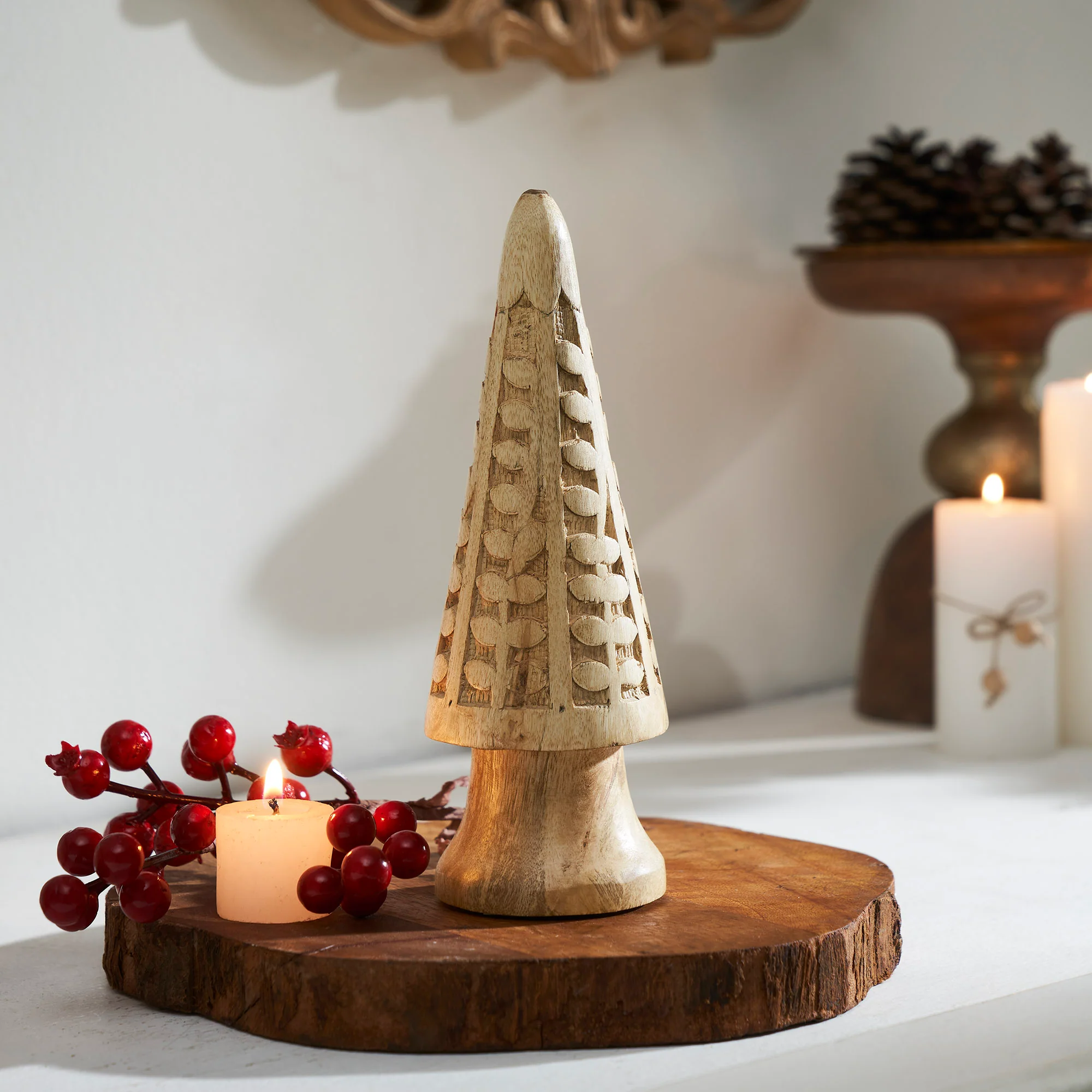 Natural Wooden Carved Cone 8.25" Tree