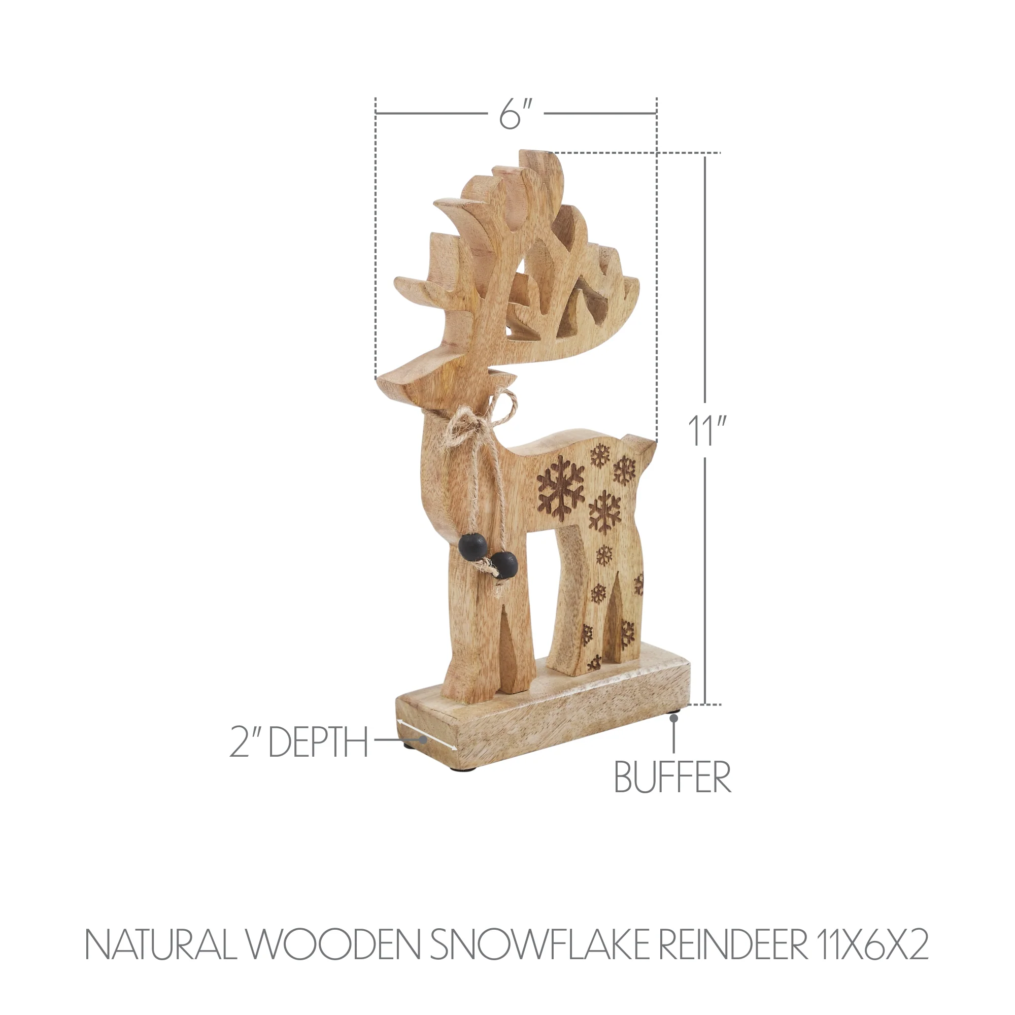 Natural Wooden Snowflake Reindeer 11" H - Image 3