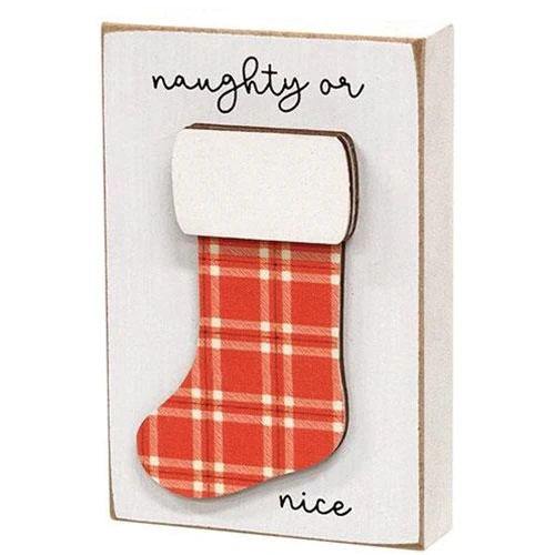 ๐ Naughty Or Nice Stocking Small Wooden Christmas Block Sign - Image 2