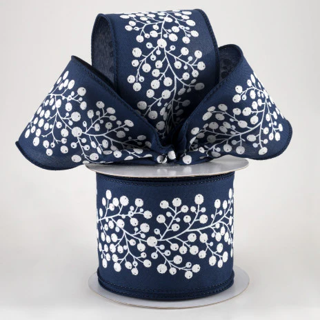 Navy Blue Snow Berry Ribbon 2.5" x 10 Yards - Image 2
